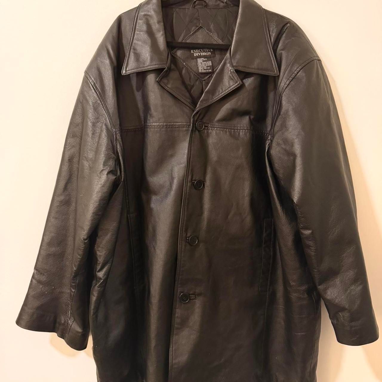 Rare Vintage Executive Division Men’s Black Authentic Leather Button Up Trench C